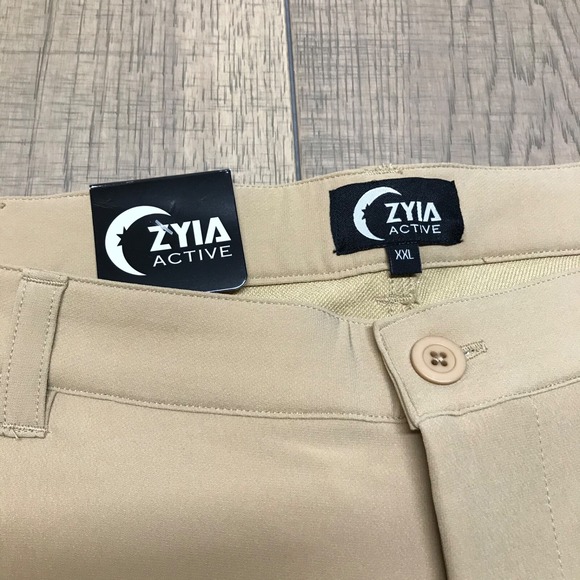 ZYIA Active Pants Mens 2XL Beige Tan Khaki Office Chino Performance Trouser Golf - Picture 4 of 9